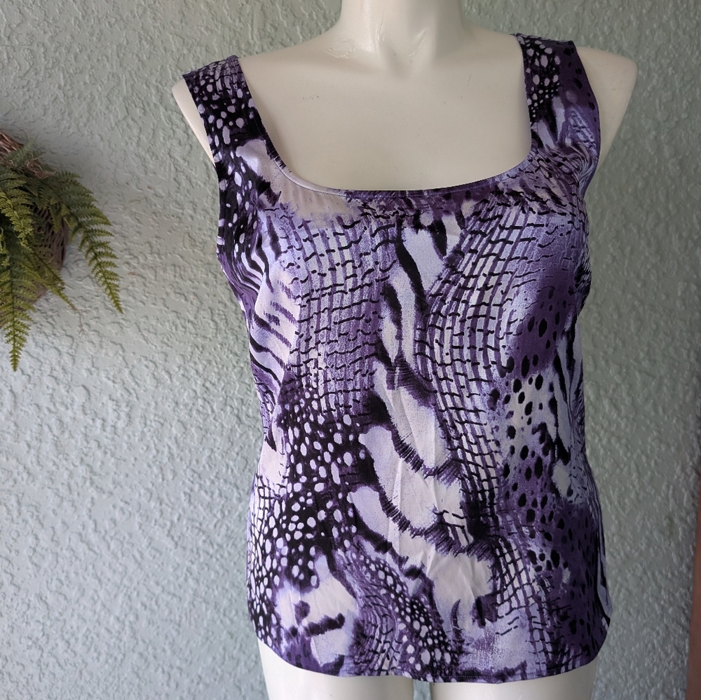 St. John Purple Abstract Tank Top Silk Blend NWT Size‎ L